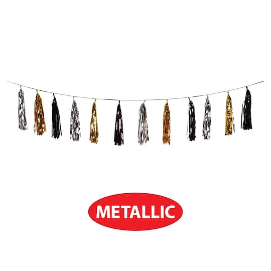 Beistle 8ft. Black, Gold & Silver Metallic Tassel Garlands, 2ct.